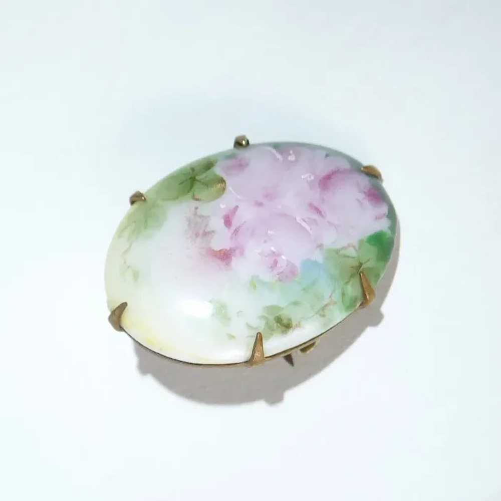Victorian Hand Painted Roses Porcelain Pin - image 10