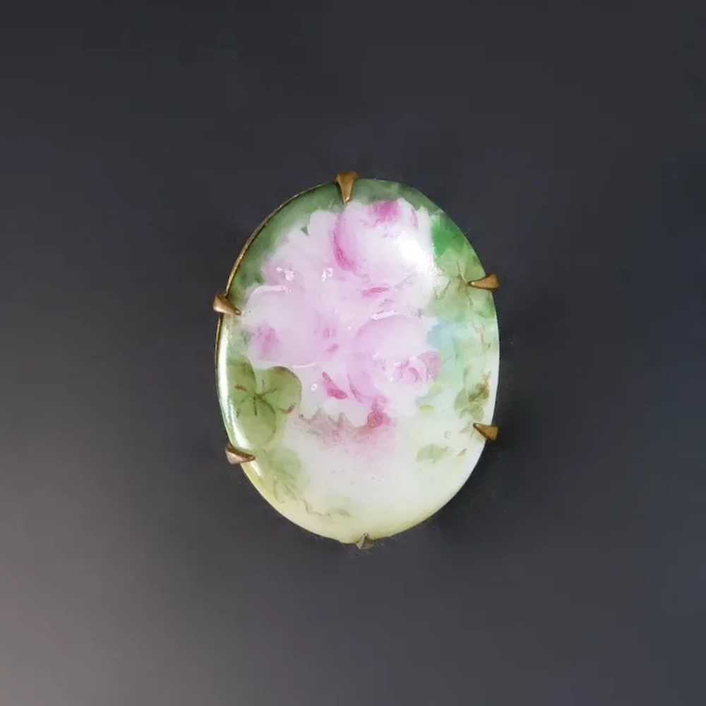 Victorian Hand Painted Roses Porcelain Pin - image 11