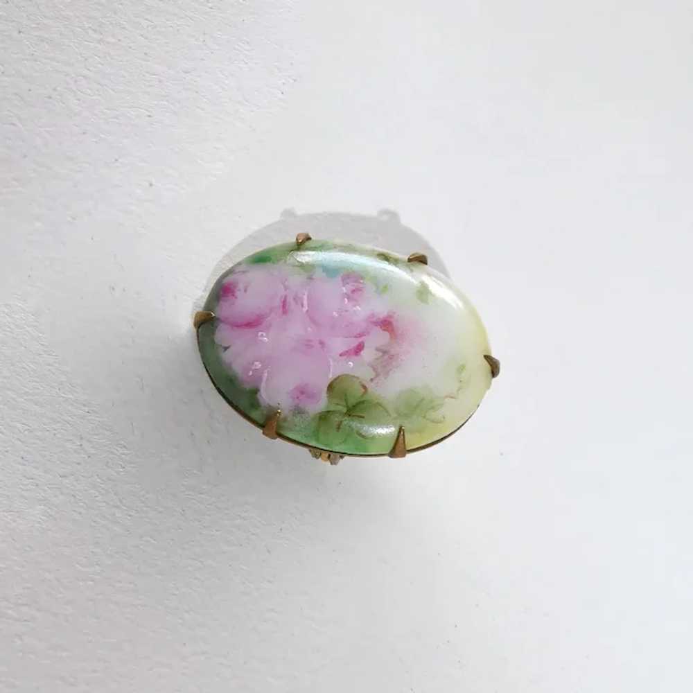 Victorian Hand Painted Roses Porcelain Pin - image 2