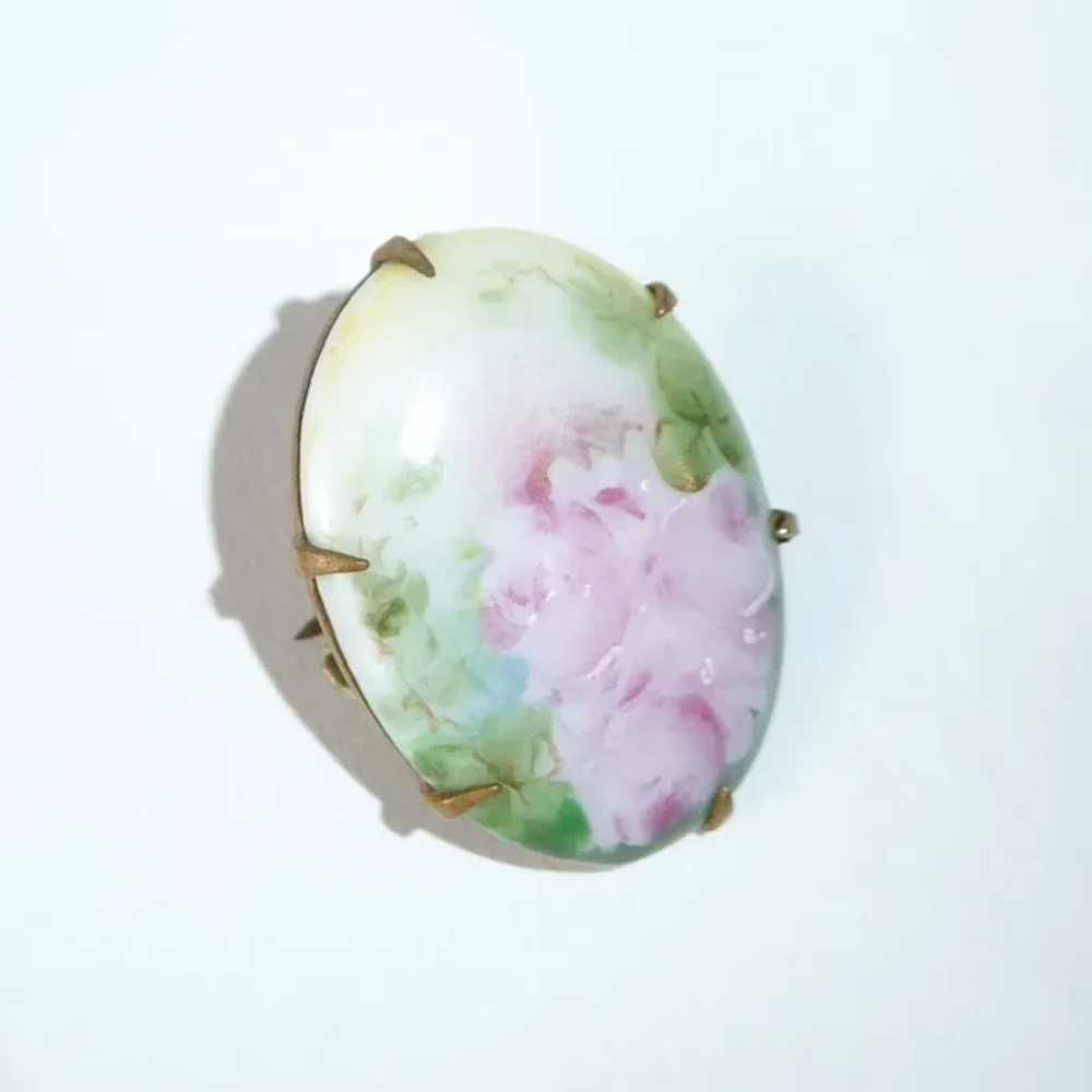 Victorian Hand Painted Roses Porcelain Pin - image 4