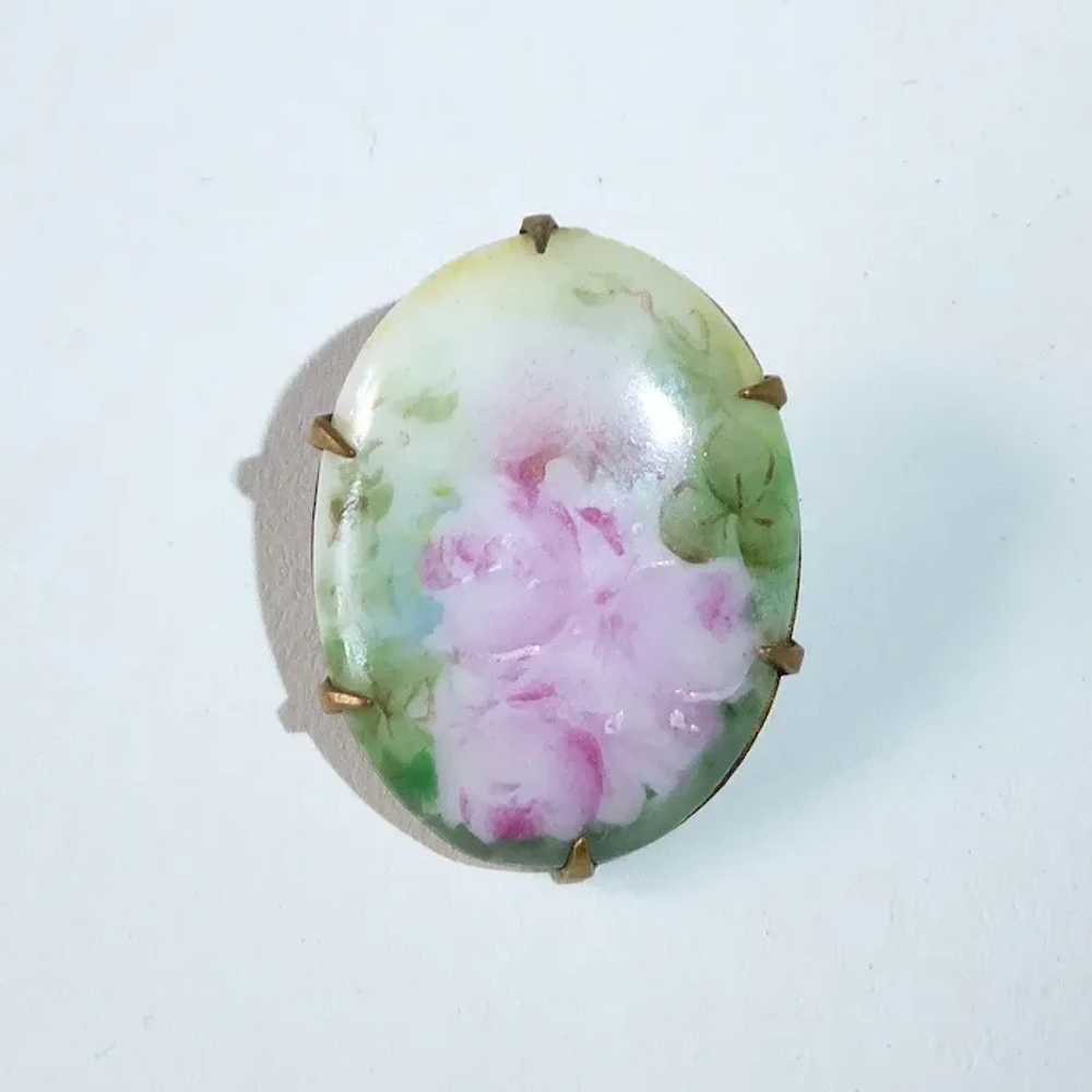 Victorian Hand Painted Roses Porcelain Pin - image 5