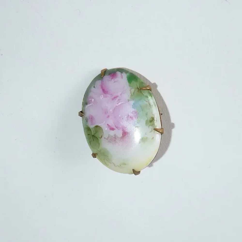 Victorian Hand Painted Roses Porcelain Pin - image 6