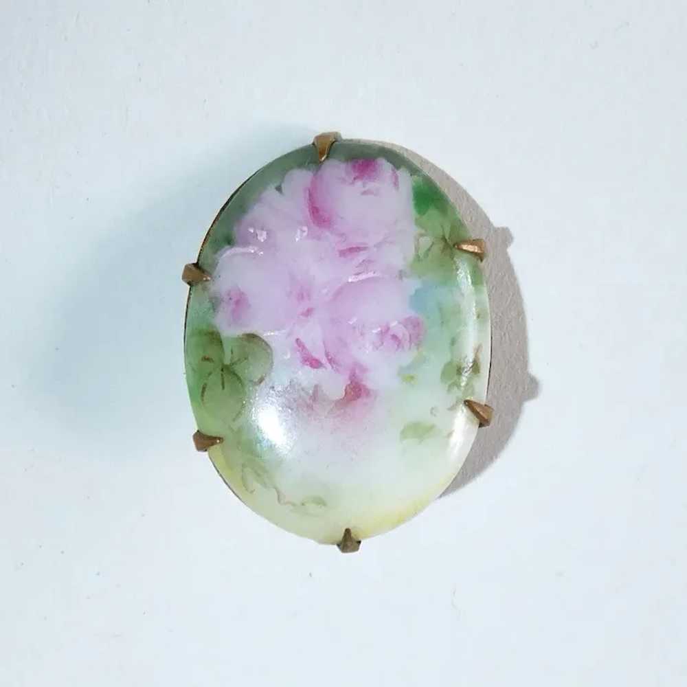 Victorian Hand Painted Roses Porcelain Pin - image 7