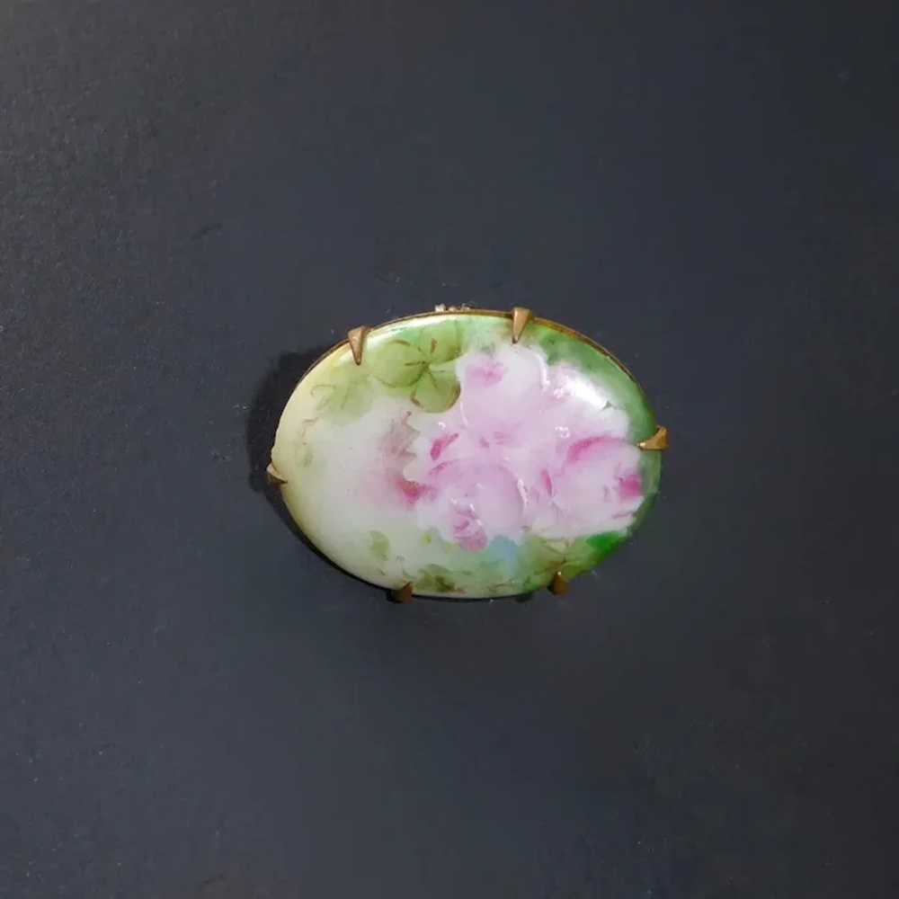 Victorian Hand Painted Roses Porcelain Pin - image 8