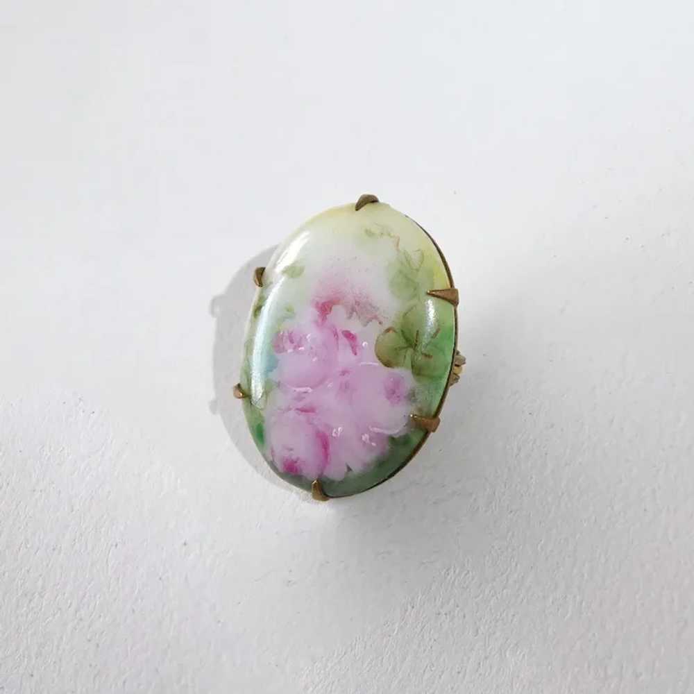Victorian Hand Painted Roses Porcelain Pin - image 9