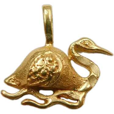 Swimming Swan Pendant 14K Yellow Gold