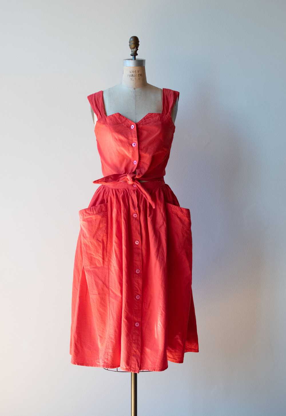1980s Red Tie Front Dress - image 1