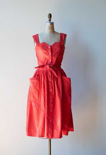 1980s Red Tie Front Dress - image 1