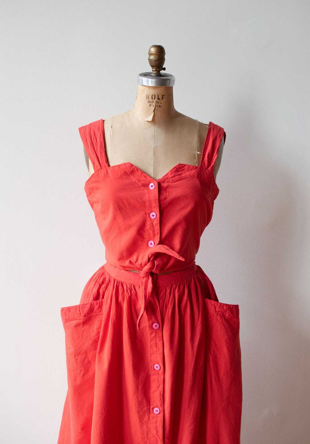 1980s Red Tie Front Dress - image 2
