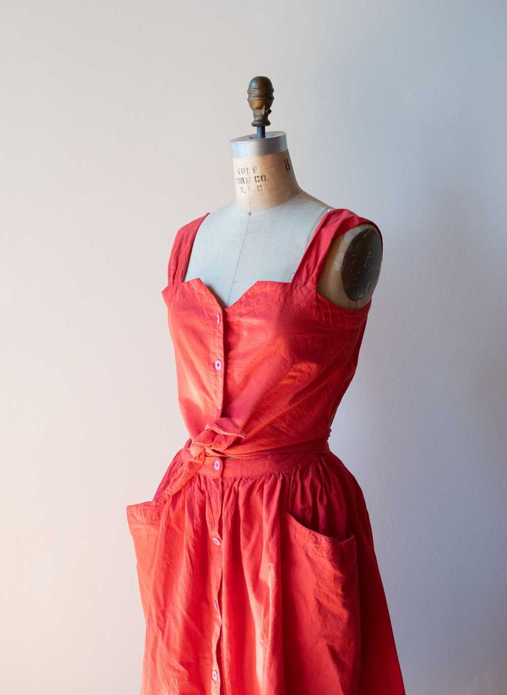 1980s Red Tie Front Dress - image 4