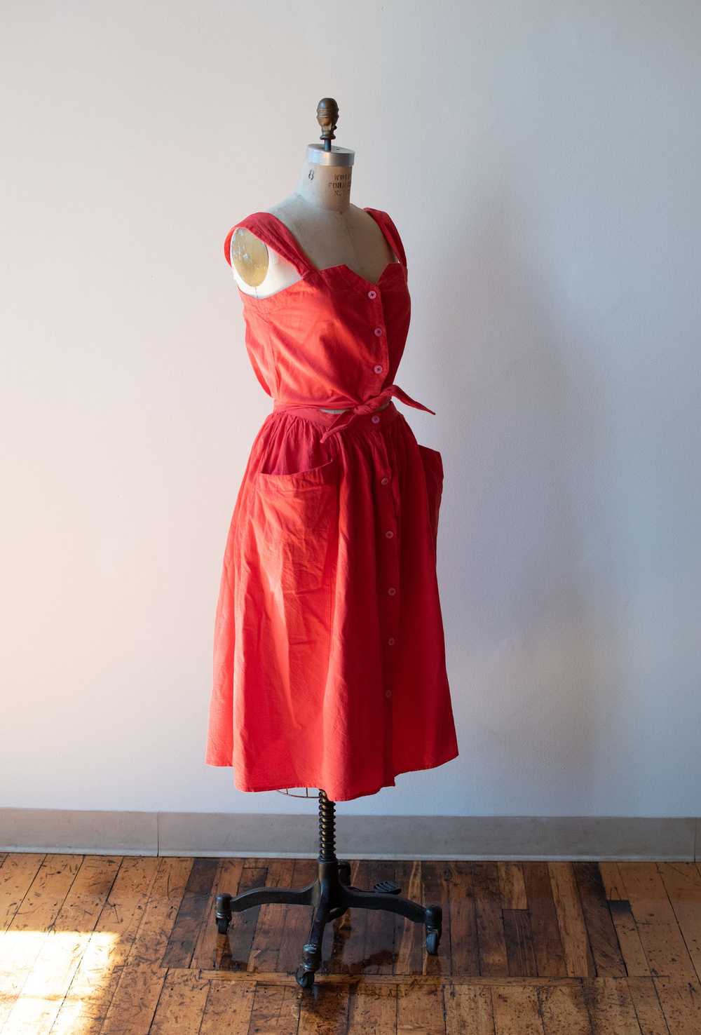1980s Red Tie Front Dress - image 5