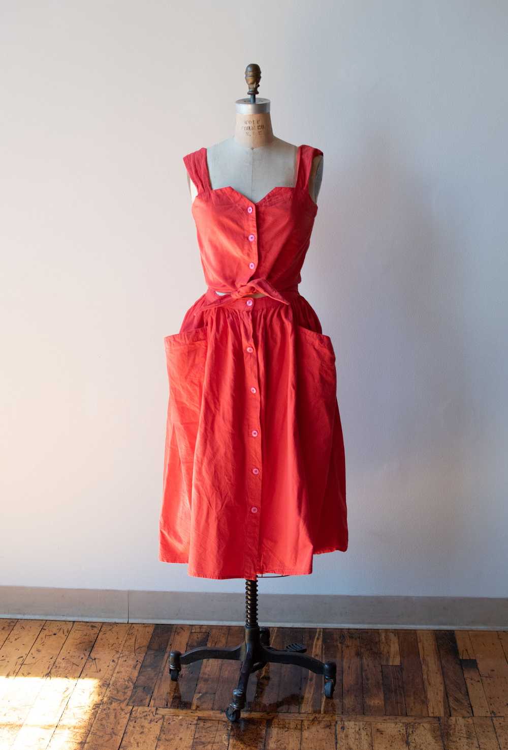 1980s Red Tie Front Dress - image 7