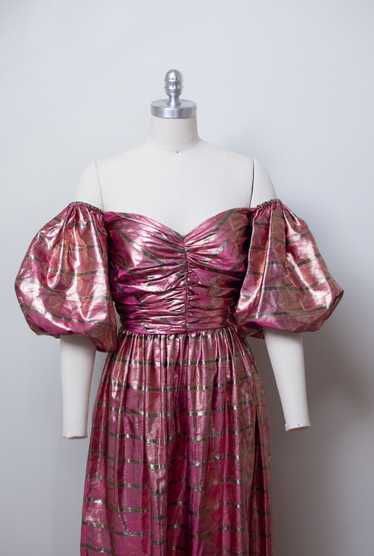 1980s Puff Sleeve Lamé Gown - image 1