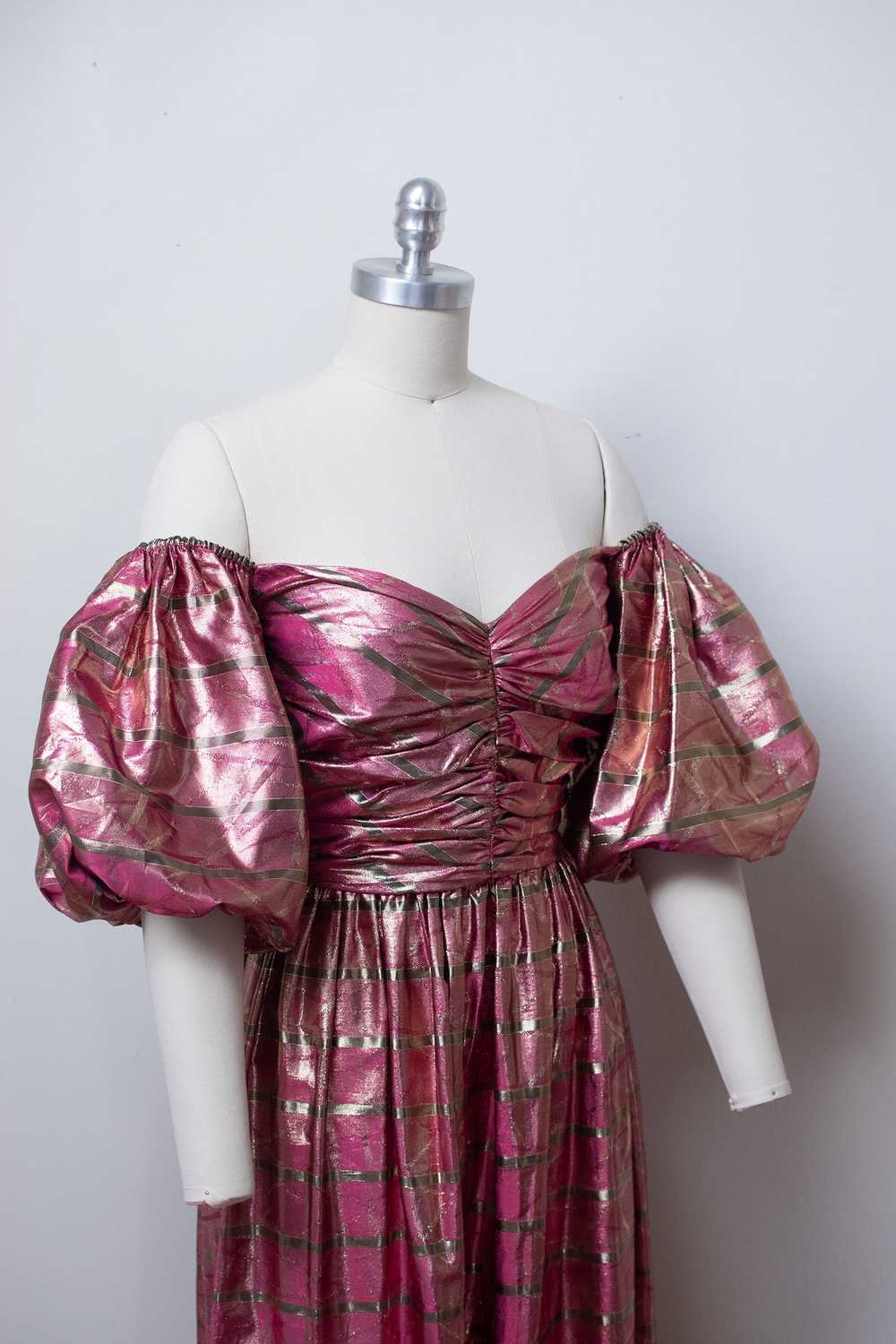1980s Puff Sleeve Lamé Gown - image 2