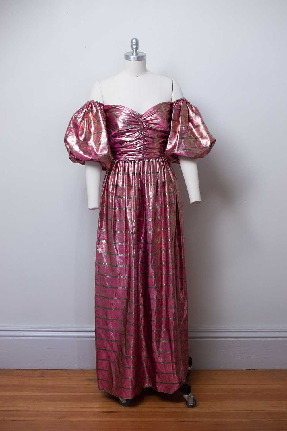1980s Puff Sleeve Lamé Gown - image 3