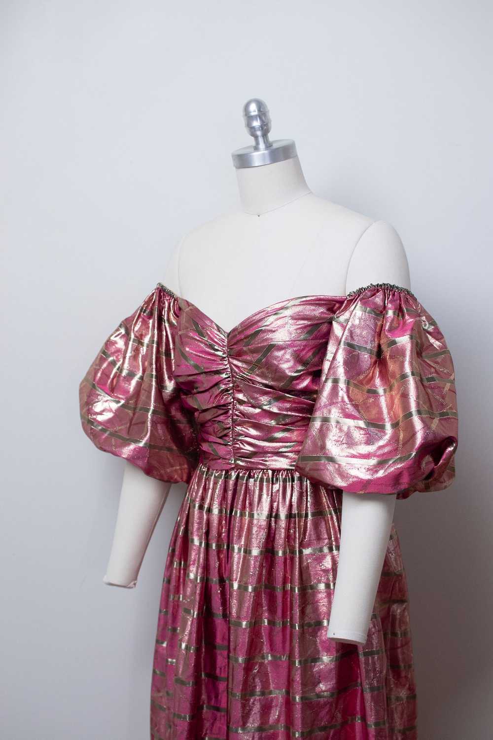 1980s Puff Sleeve Lamé Gown - image 6