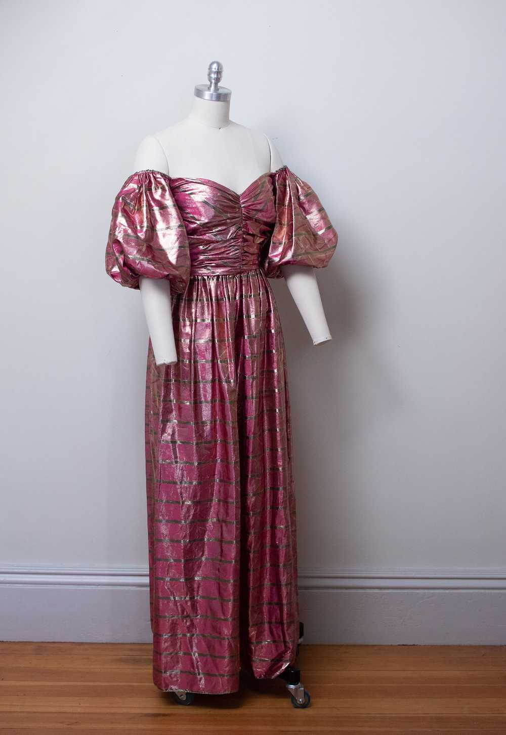 1980s Puff Sleeve Lamé Gown - image 8