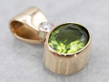 Sleek Gold Green Tourmaline and Diamond Pendant - image 1