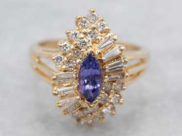 Marquise Tanzanite and Diamond Cluster Ring - image 1