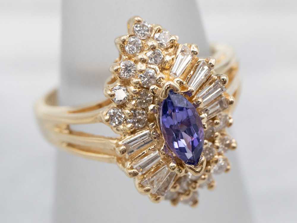 Marquise Tanzanite and Diamond Cluster Ring - image 3