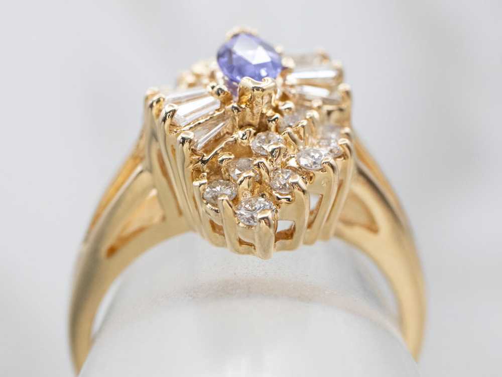 Marquise Tanzanite and Diamond Cluster Ring - image 4