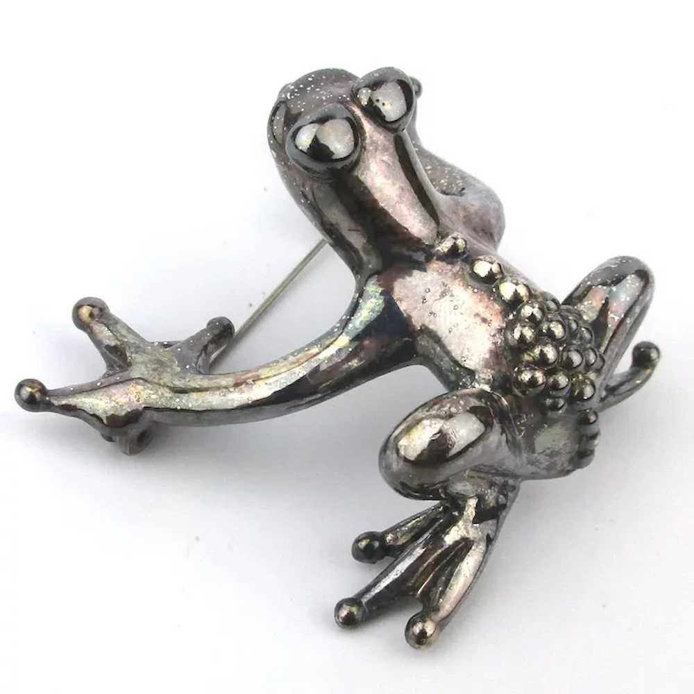 Ready to Hop 925 Silver FROG Pin Brooch Signed an… - image 2