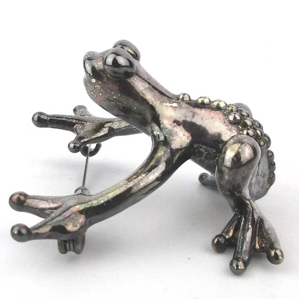 Ready to Hop 925 Silver FROG Pin Brooch Signed an… - image 3