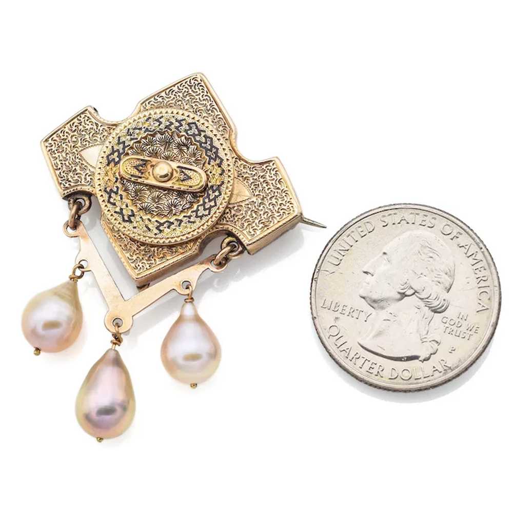 Antique Victorian 14K Yellow Gold Sea Pearl Brooc… - image 2