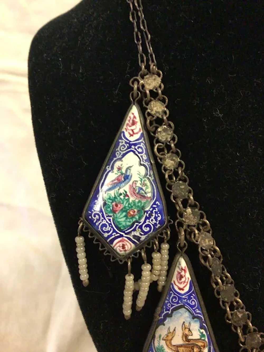 Antique Persian Enamel Double Sided Necklace Uniq… - image 10