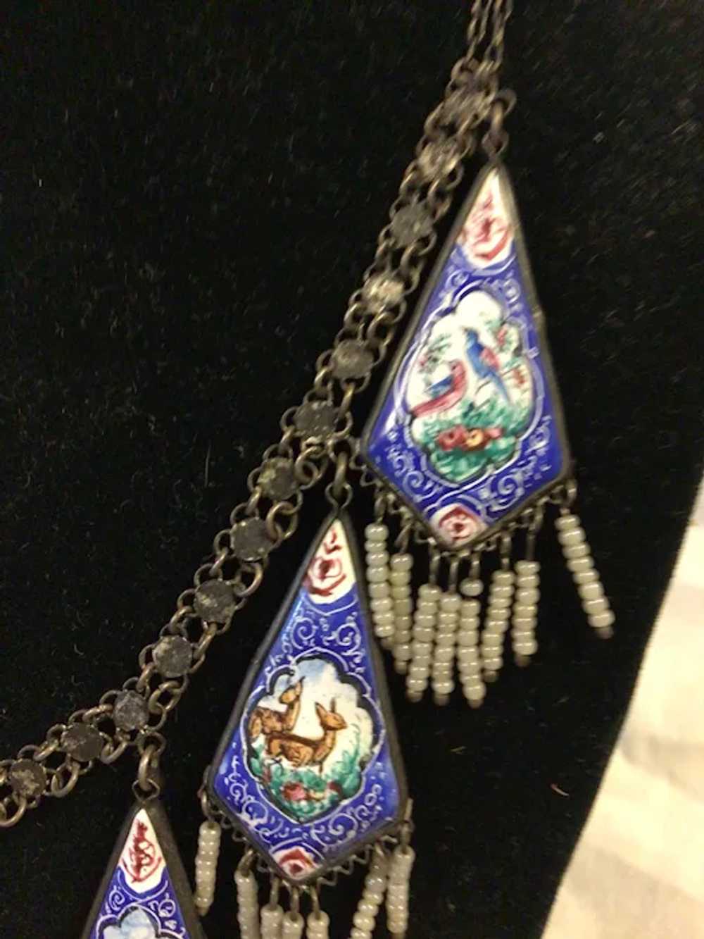 Antique Persian Enamel Double Sided Necklace Uniq… - image 7