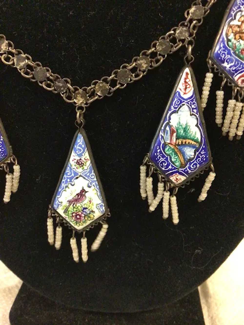 Antique Persian Enamel Double Sided Necklace Uniq… - image 8