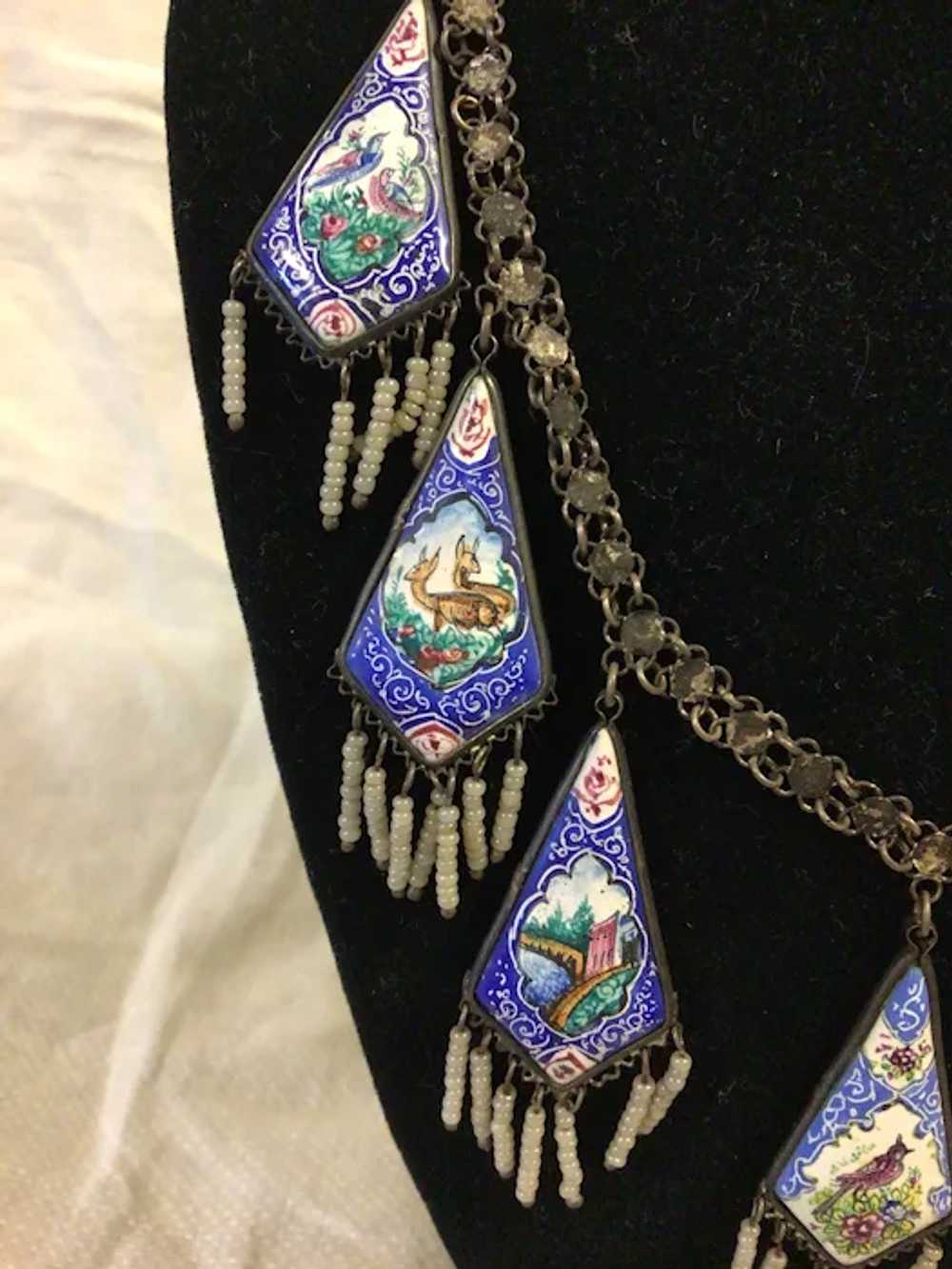 Antique Persian Enamel Double Sided Necklace Uniq… - image 9