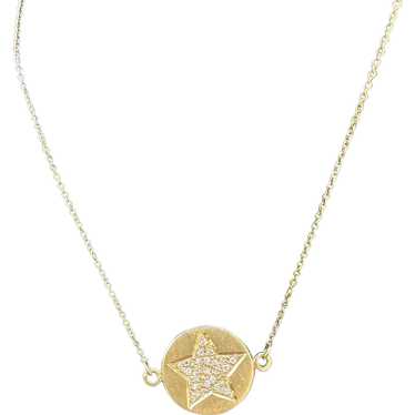 19K Yellow Gold Diamond Star Disc Pendant Necklace