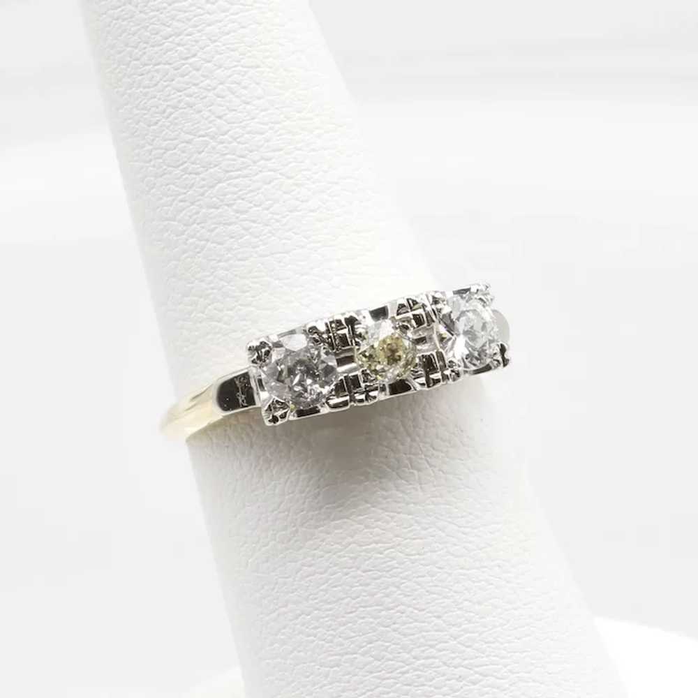 Lady's 14k Art Deco European 3  Diamond Ring - image 2