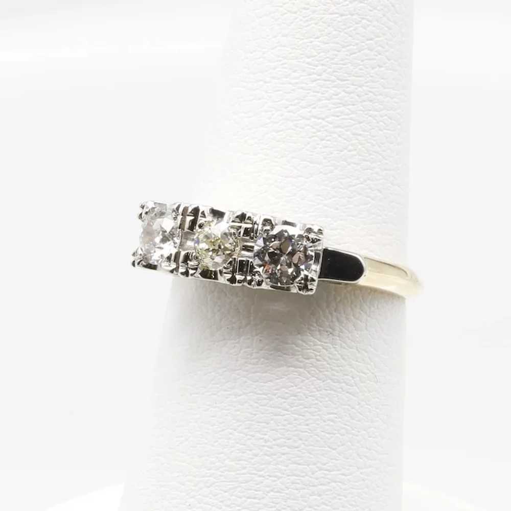 Lady's 14k Art Deco European 3  Diamond Ring - image 3