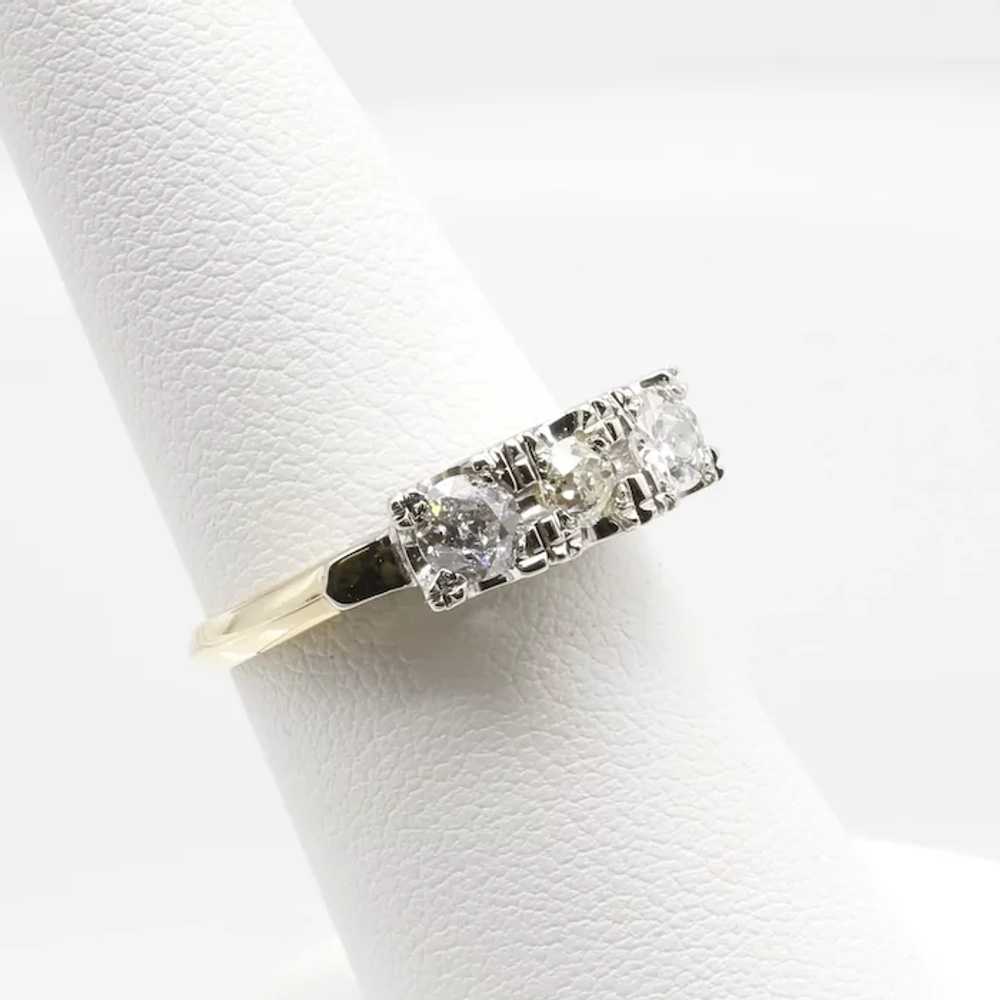 Lady's 14k Art Deco European 3  Diamond Ring - image 4