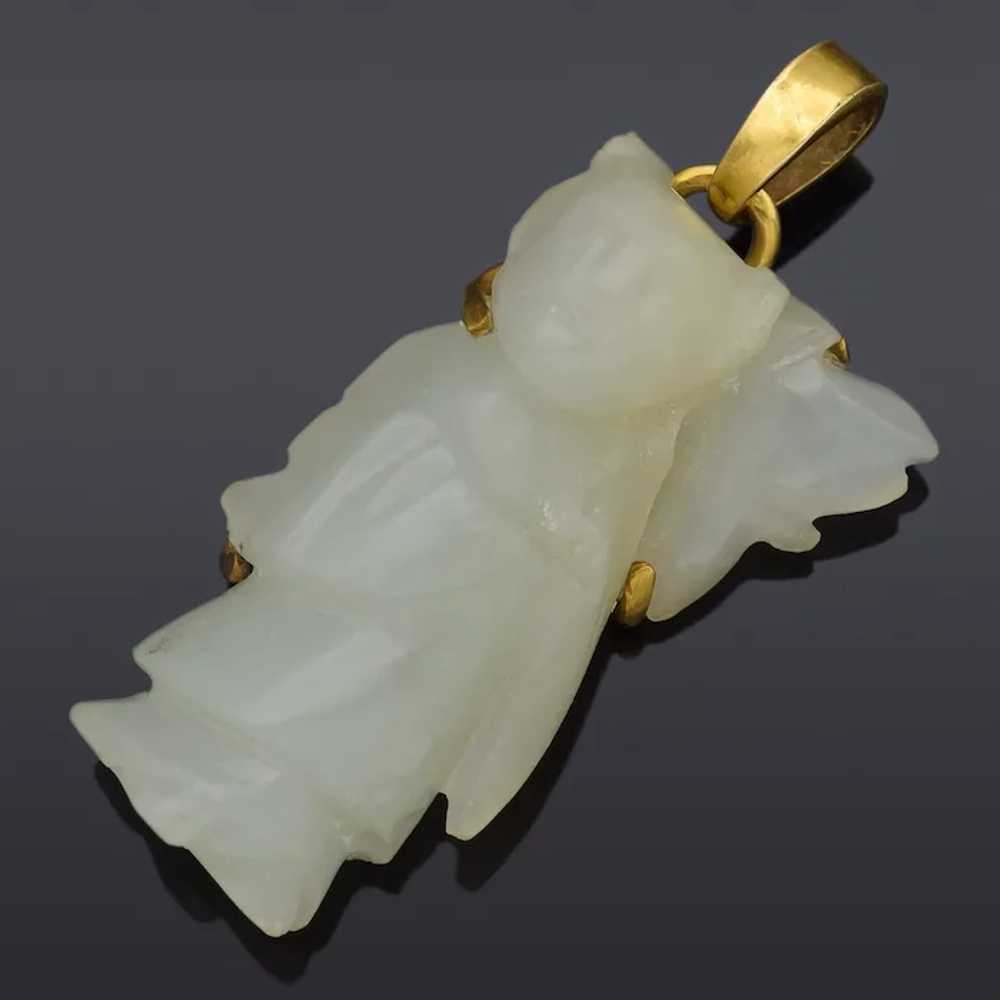 Antique 14K Yellow Gold Mutton Fat Jade Carved De… - image 2