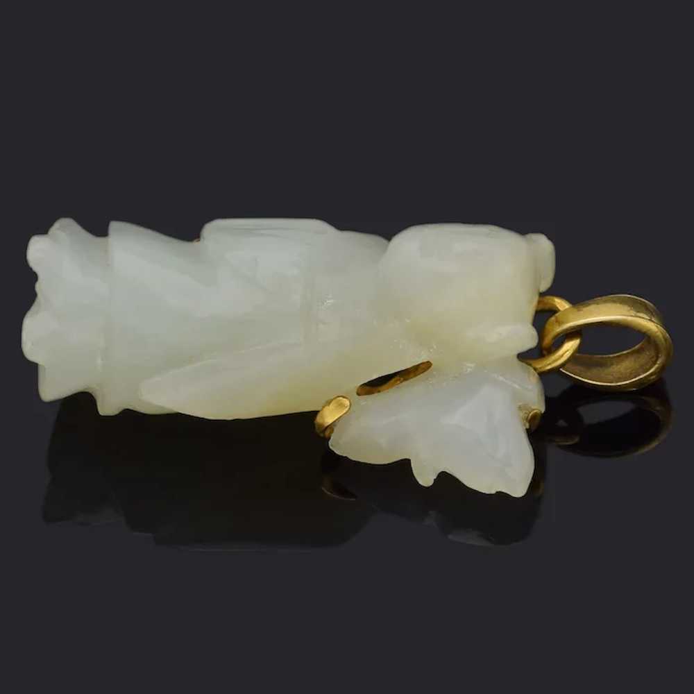 Antique 14K Yellow Gold Mutton Fat Jade Carved De… - image 3