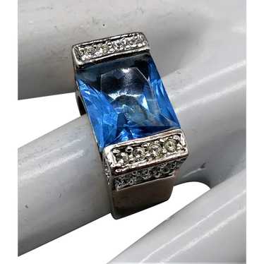 VINTAGE   Sterling Gold Plated Bright Blue Quartz… - image 1