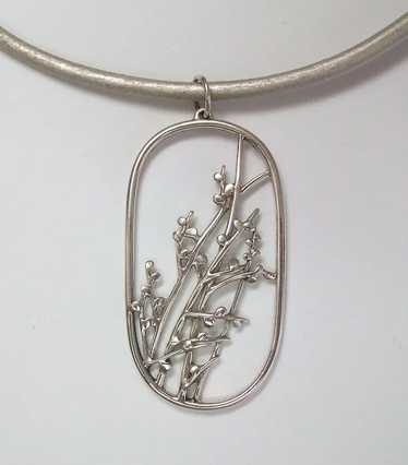 Branches pendant, sterling silver and leather