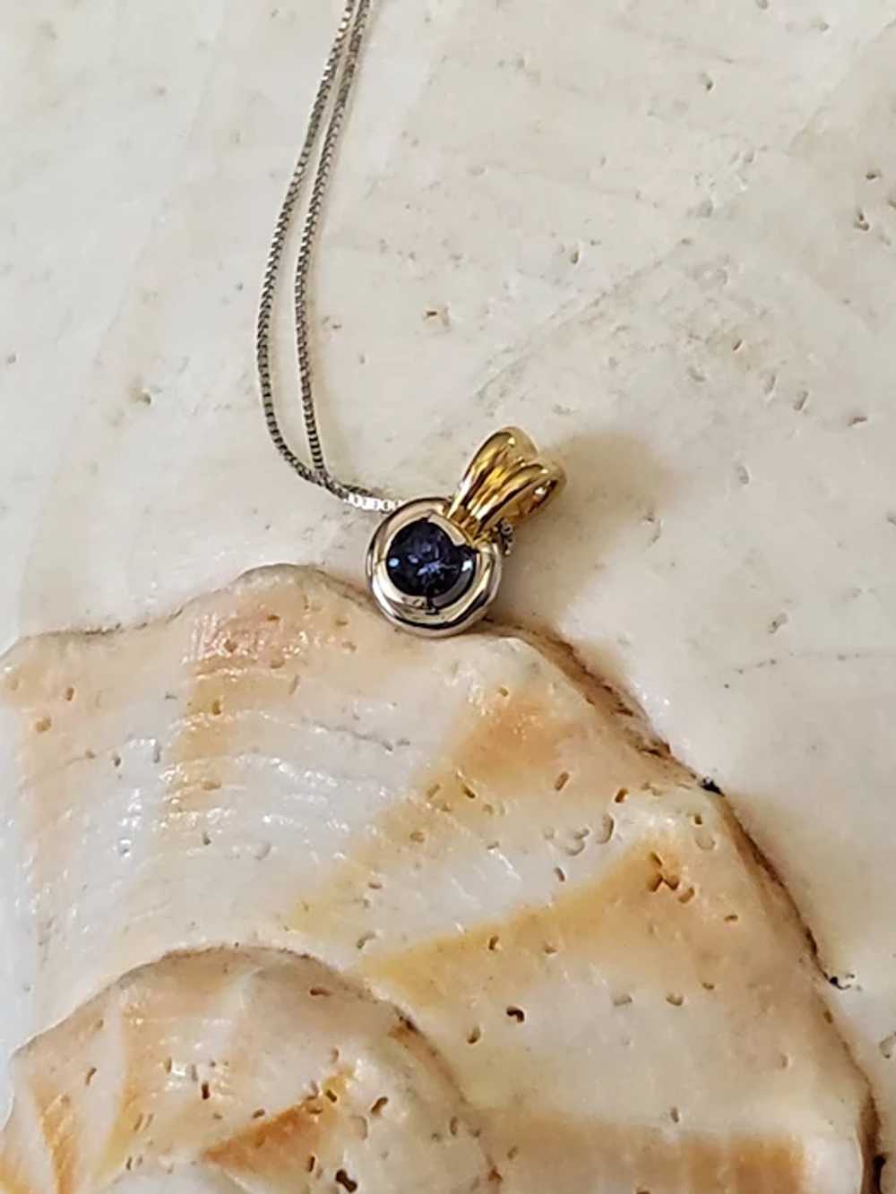 14K Gold Tanzanite Blue Pendant Necklace Drop - image 2