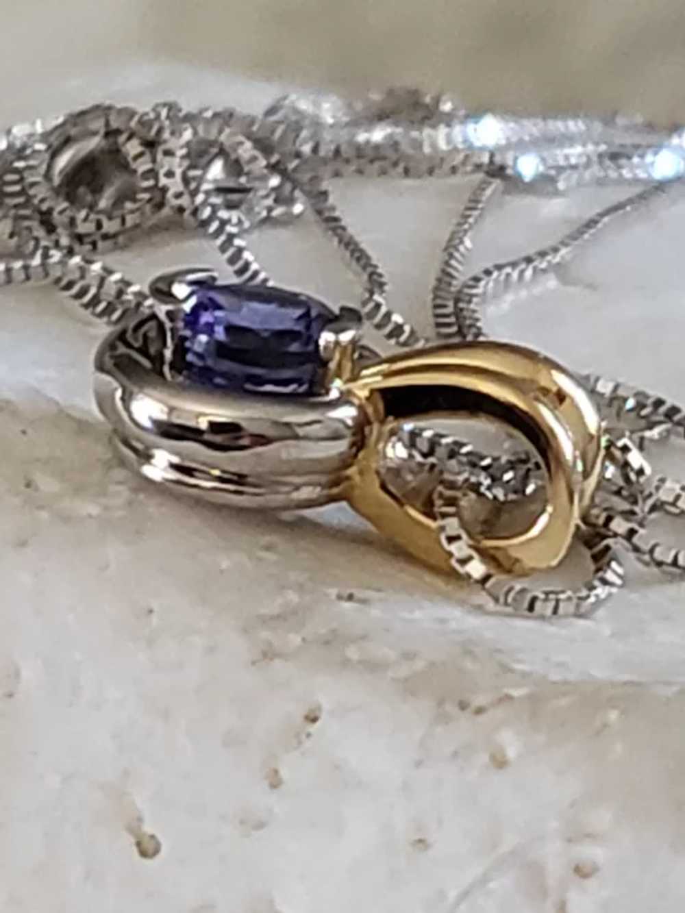 14K Gold Tanzanite Blue Pendant Necklace Drop - image 3