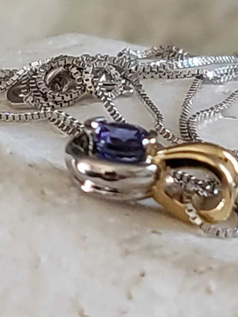 14K Gold Tanzanite Blue Pendant Necklace Drop - image 4