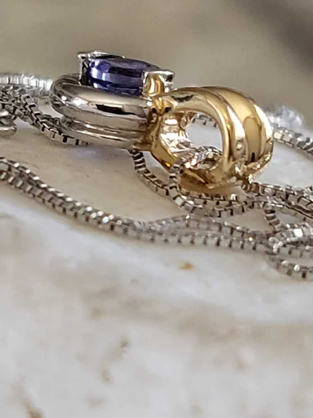 14K Gold Tanzanite Blue Pendant Necklace Drop - image 7