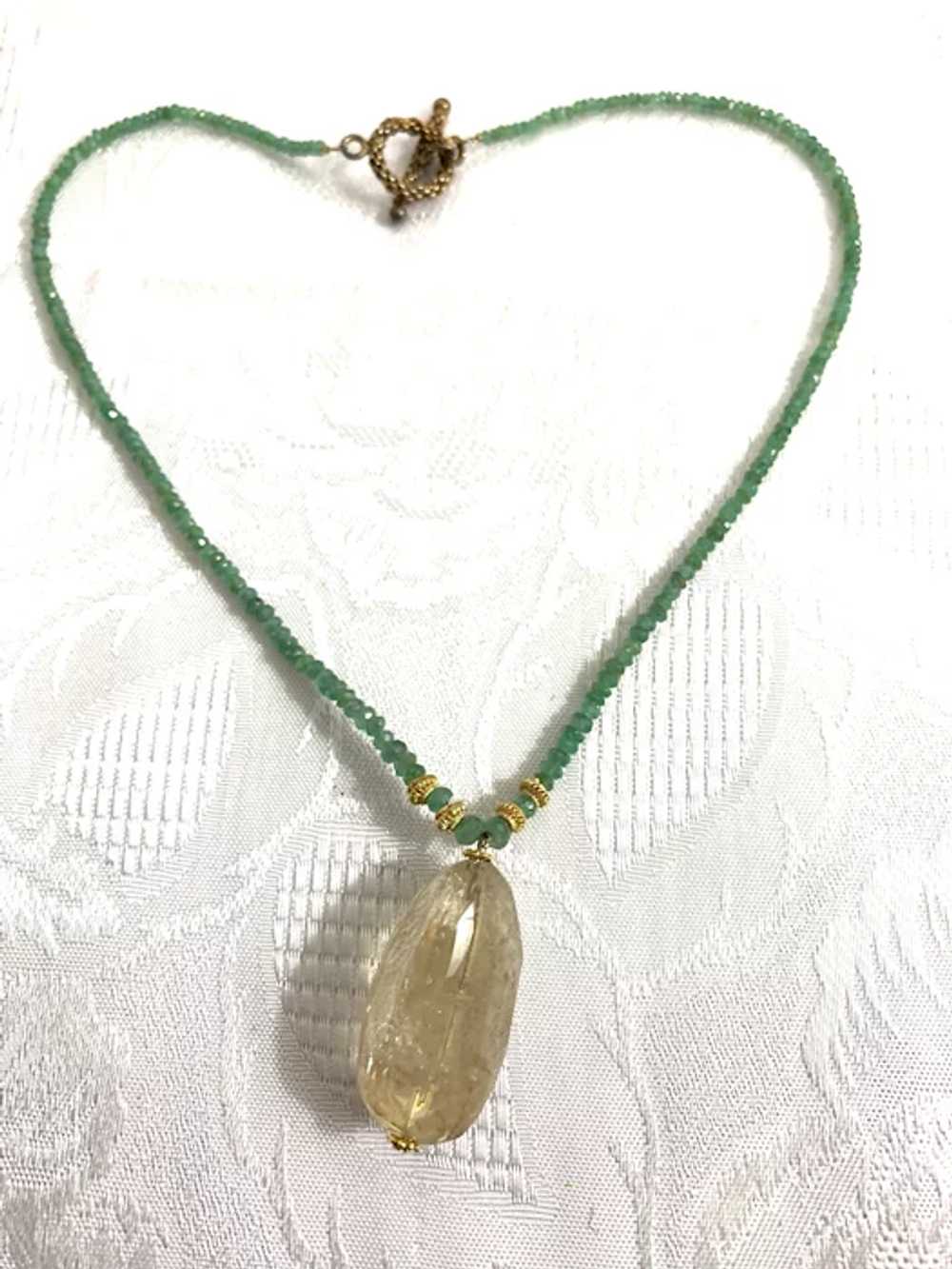 Genuine Emerald and Rutilated Quartz Necklace - image 2