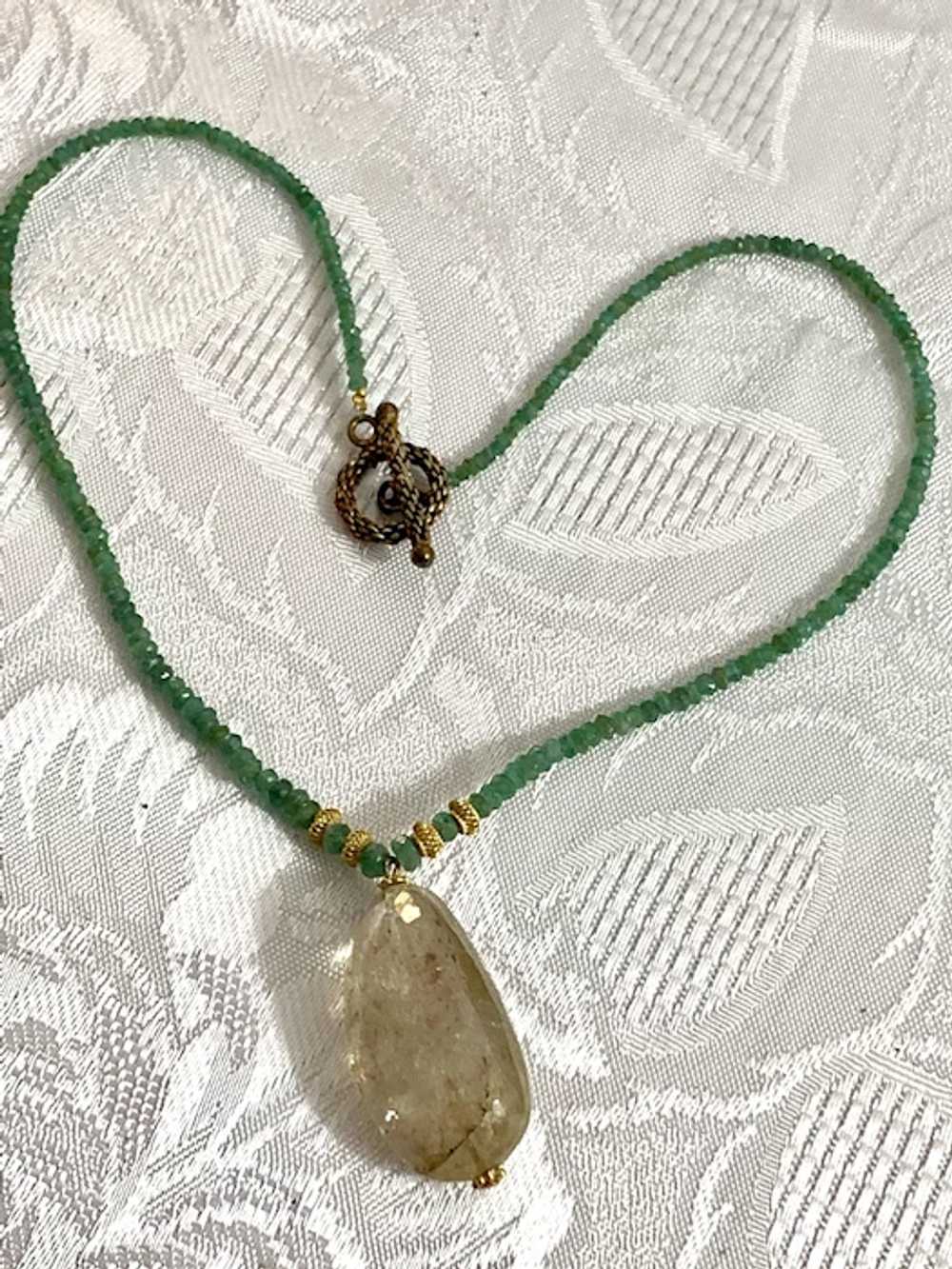 Genuine Emerald and Rutilated Quartz Necklace - image 3