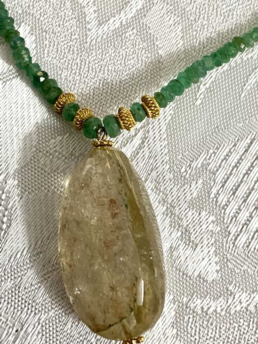 Genuine Emerald and Rutilated Quartz Necklace - image 5