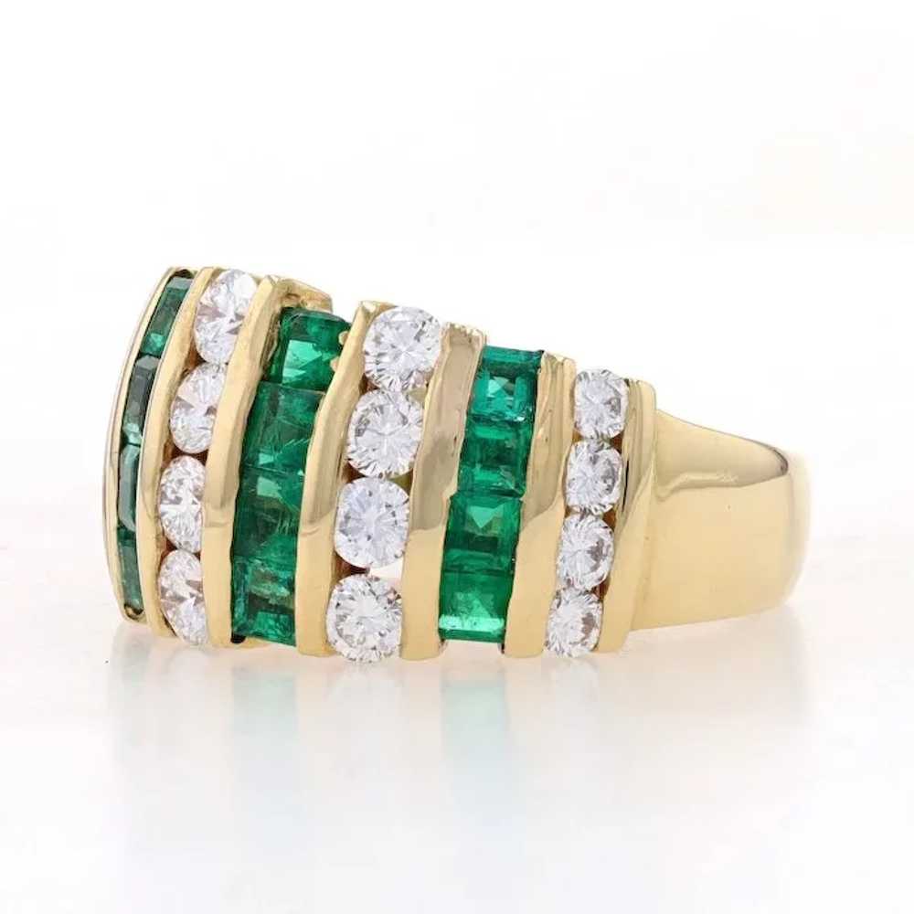 Yellow Gold Emerald & Diamond Cocktail Band 18k S… - image 3