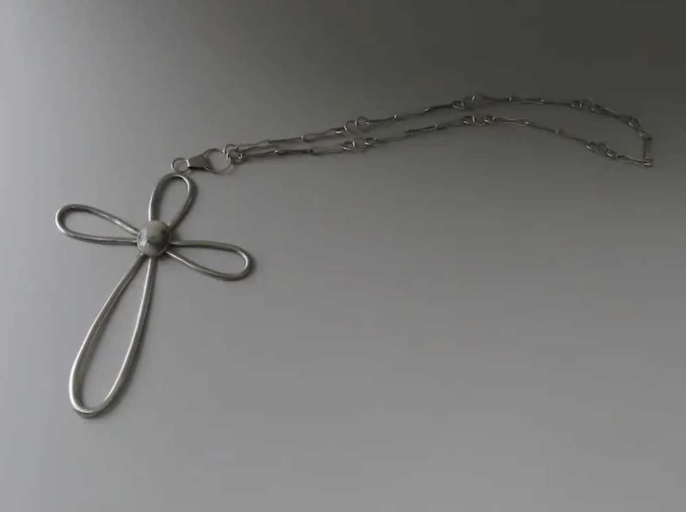 Vintage Large Sterling Silver Cross Necklace with… - image 3