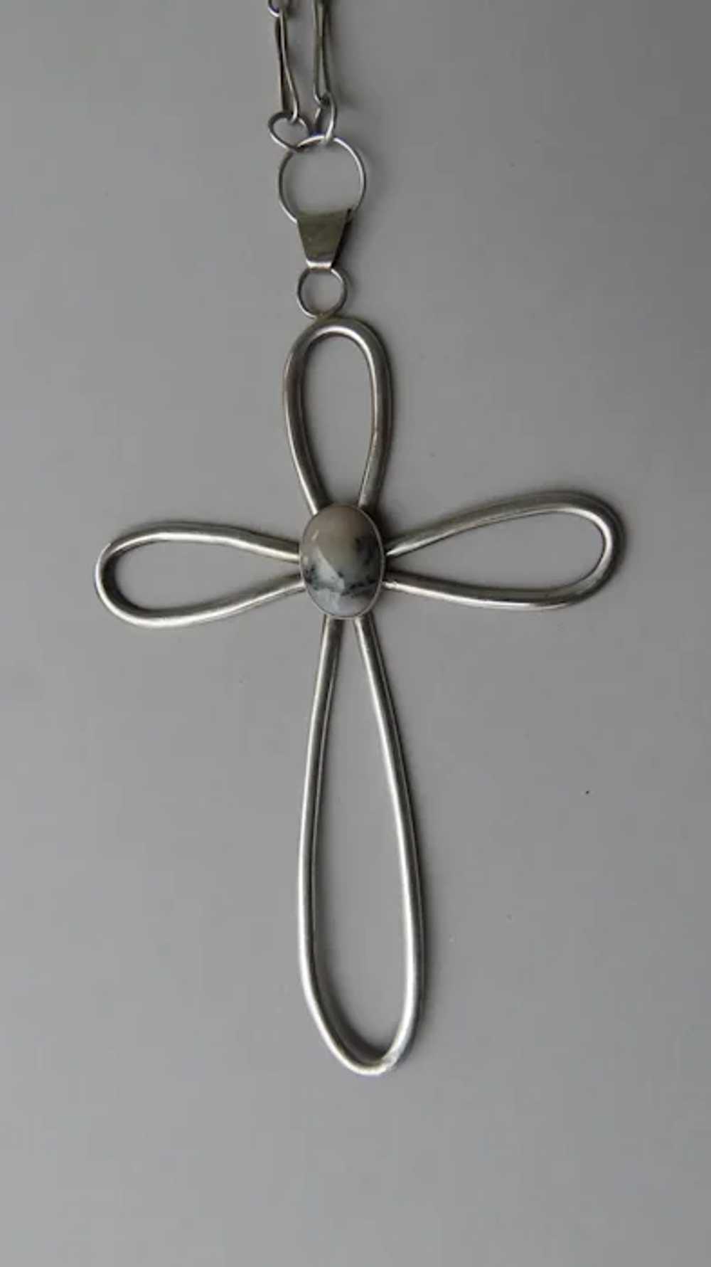 Vintage Large Sterling Silver Cross Necklace with… - image 4